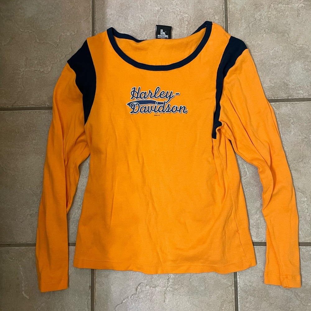 Vintage long sleeve, Harley Davidson, orange top early 2000s style